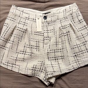 Maeve High Waist Tweed Shorts - Cream and Black